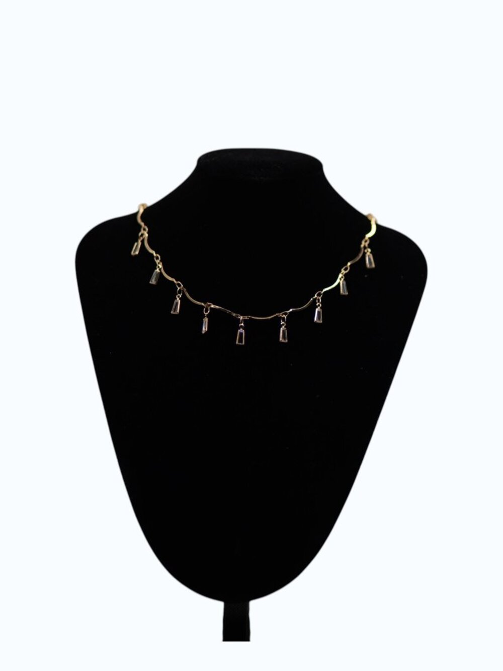 UTC Gold Tone Star Station Necklace | Dainty Black Bead Charm Necklace | Minimal